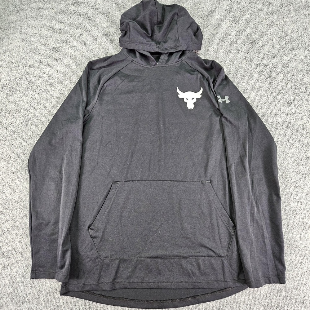 Under Armour Project Rock Hoodie Mens Small Black HeatGear Loose Pullover UAβ